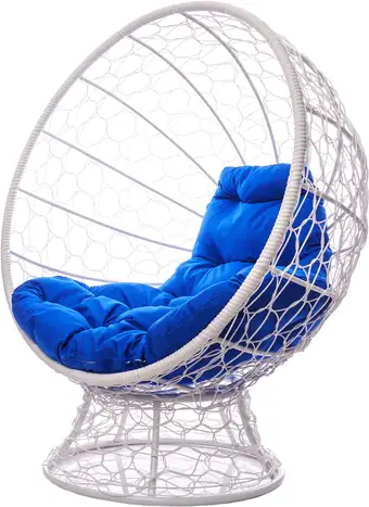 Кресло M-Group Кокос на подставке 11590110 (белый ротанг/синяя подушка) – изображение в каталоге