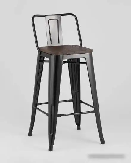 Стул Stool Group Tolix Wood со спинкой YD-H765E-W LG-01 (черный глянцевый/темное дерево) – фото товара