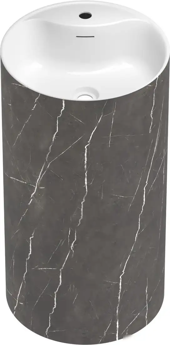 Умывальник Wellsee Chalice Perfection 230624000 (отдельностоящий, с отверстием под смеситель, цвет матовый черный мрамор/глянцевый белый) - фото товара