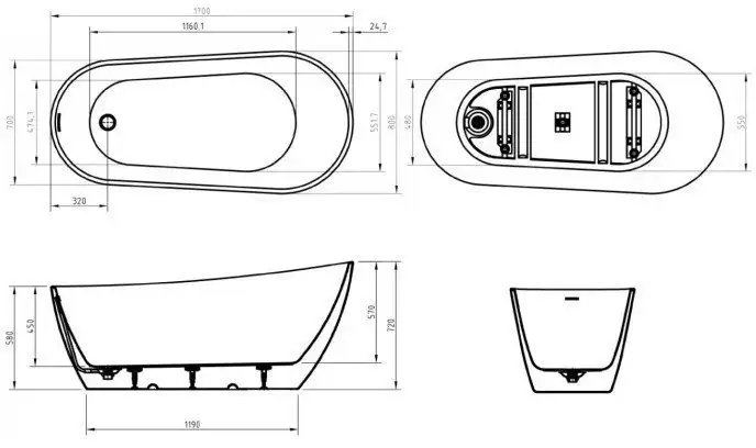 Ванна BelBagno Due BB704-1700-800-K - фото товара