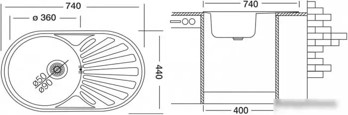 Кухонная мойка Ukinox Фаворит FAP740.440-GT8K 2L - фото товара