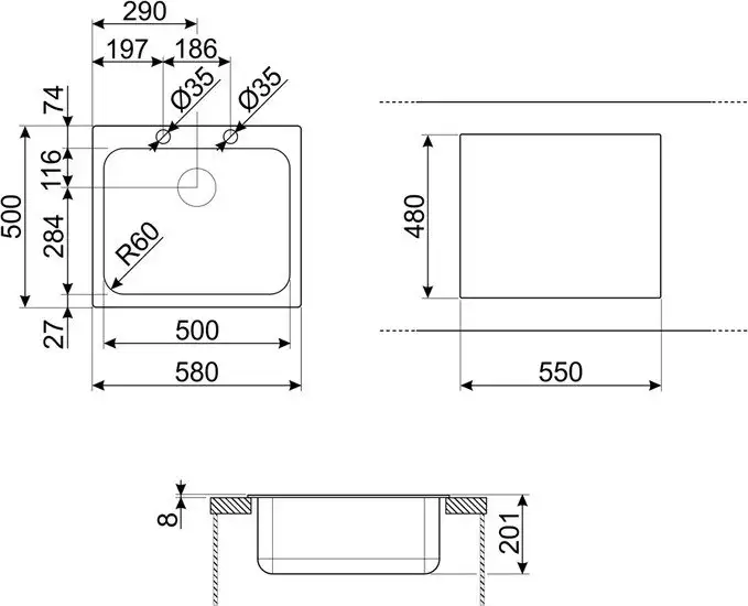 Кухонная мойка Smeg VS50P3 - фото товара