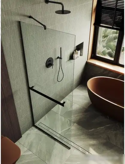 Душевая стенка MaybahGlass 195x109 MGD-708-6у (прозрачное стекло/черный) - фото товара