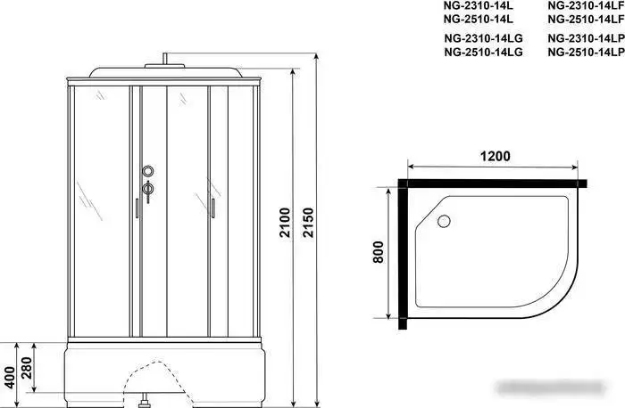 Душевая кабина Niagara NG-2510-14LG 120x80x215 - фото товара