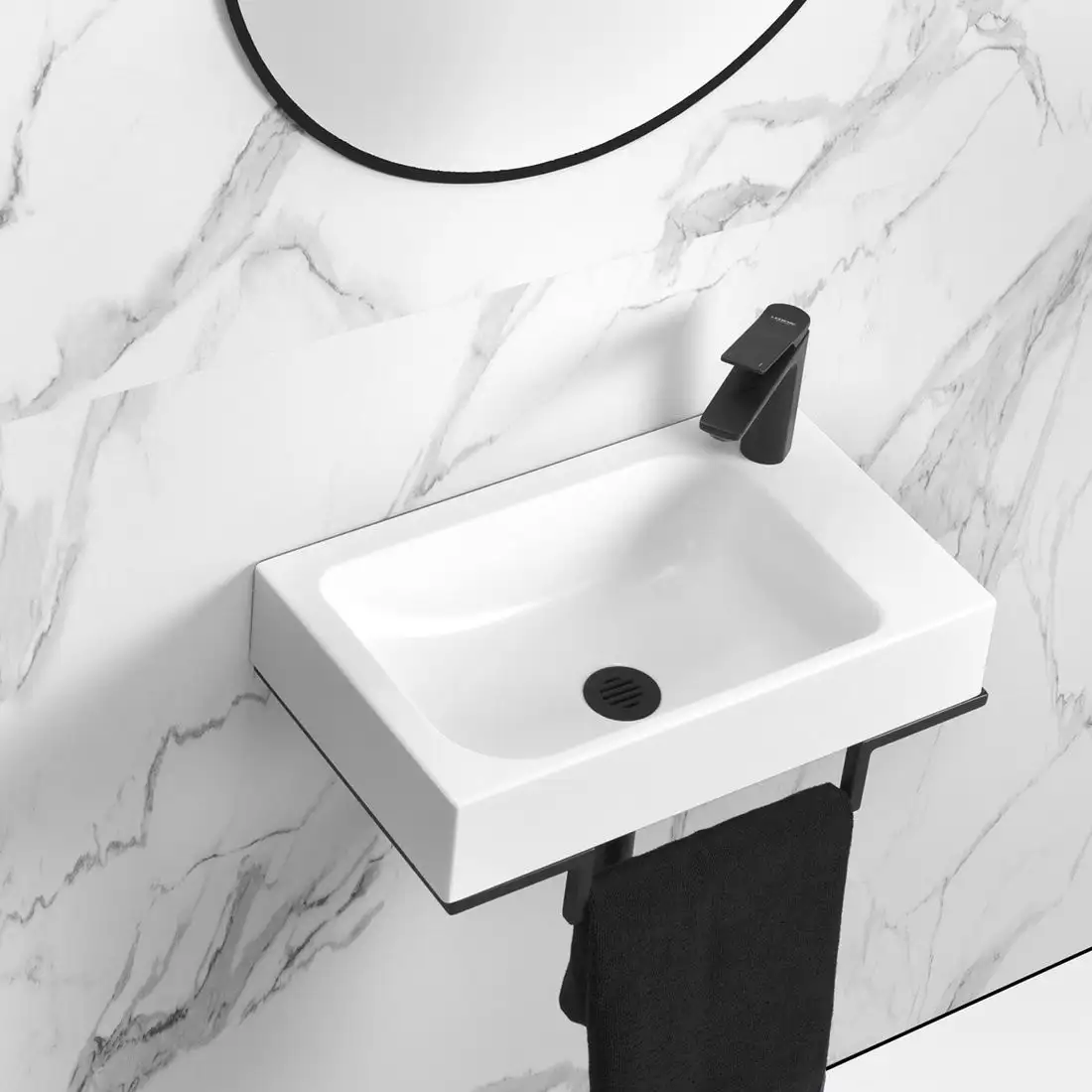 Умывальник Belux Темпо-2 HR0900 L (черный, с каркасом, сифоном, донным клапаном) - фото товара