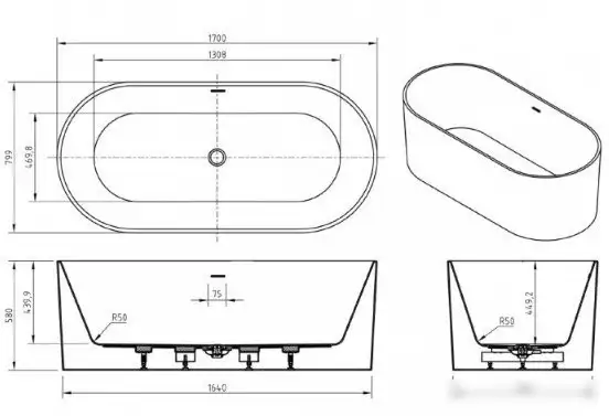 Ванна BelBagno BB705-1700-800 - фото товара