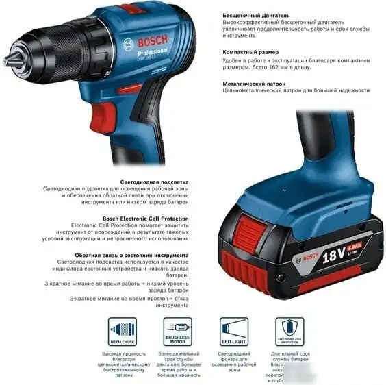 Дрель-шуруповерт Bosch GSR 185-LI Professional 06019K3080 (с 2-мя АКБ, кейс) – фото товара