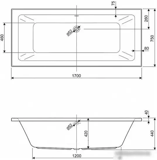 Ванна Cezares Plane 170x75 - фото товара
