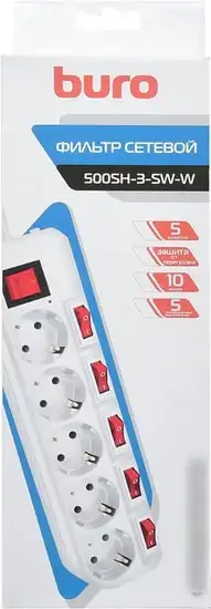 Сетевой фильтр Buro 500SH-3-SW-W – фото товара