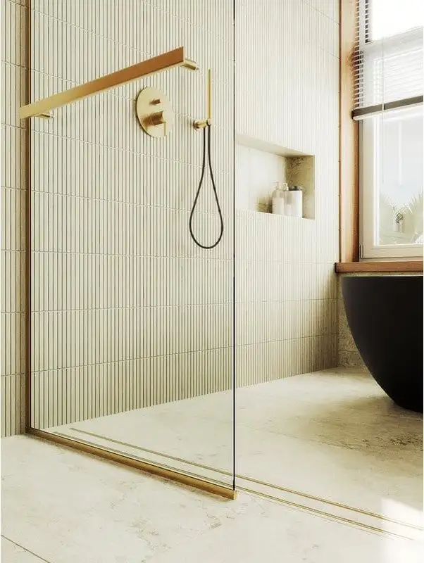 Душевая стенка MaybahGlass 89x195 MGD-732-3у (прозрачное стекло/золотой) - фото товара