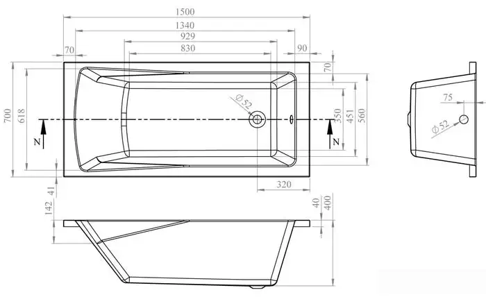 Ванна Lavinia Boho One 150x70 3701005P - фото товара