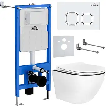 Унитаз подвесной Roxen Antares Black в комплекте с инсталляцией StounFix Slim 6 в 1 964671 (кнопка: белый глянец) - изображение в каталоге