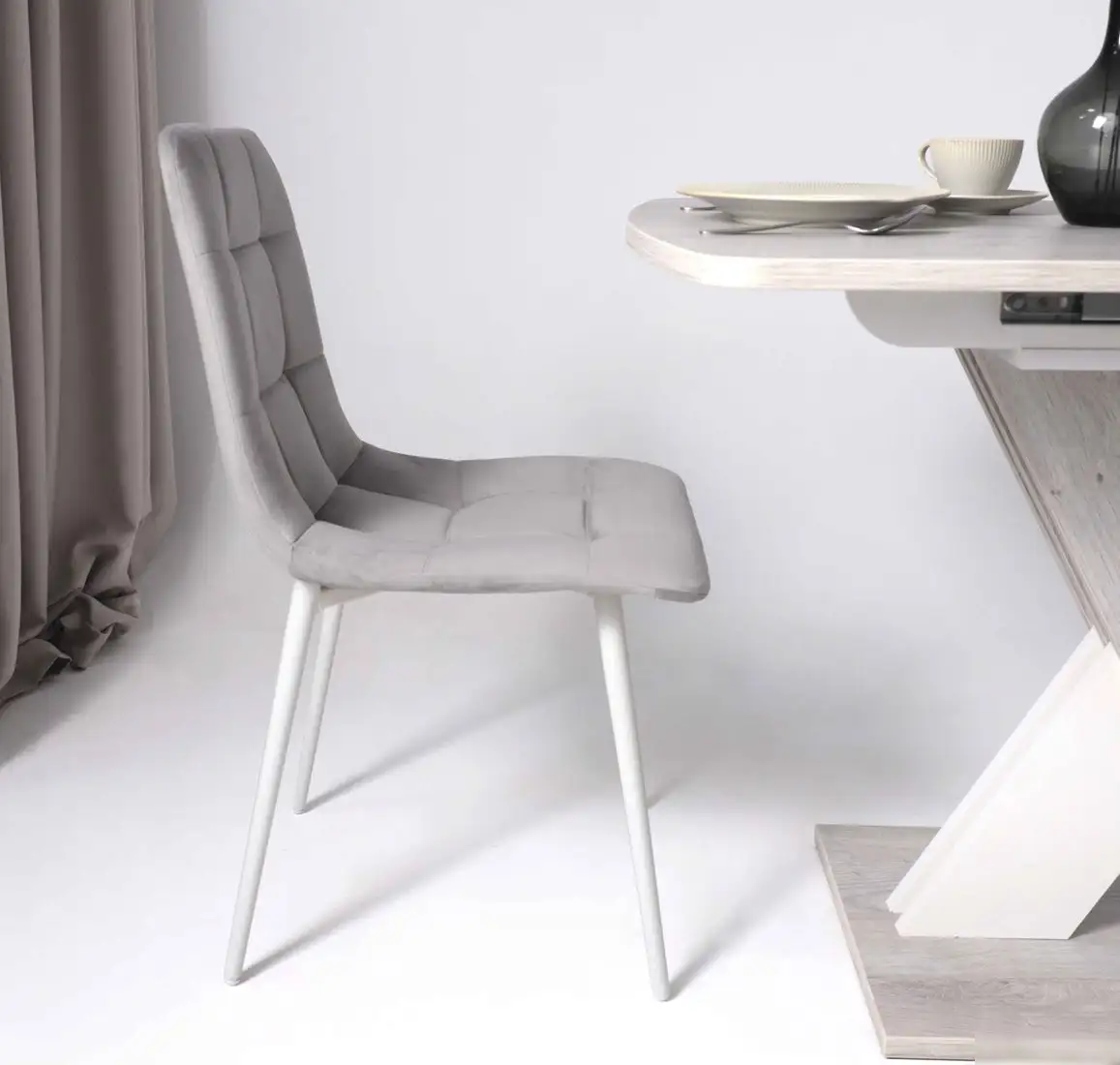 Стул Алвест AV 406-N (светло-серый бархат H-09/белый)