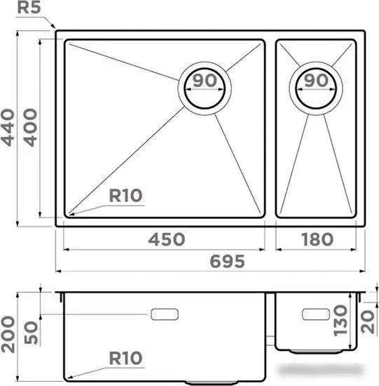 Кухонная мойка Omoikiri Taki 69-2-U/IF-GB-L Side (графит) - фото товара