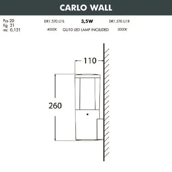 Уличный настенный светильник Fumagalli Carlo DR1.570.000.AXU1L – фото товара