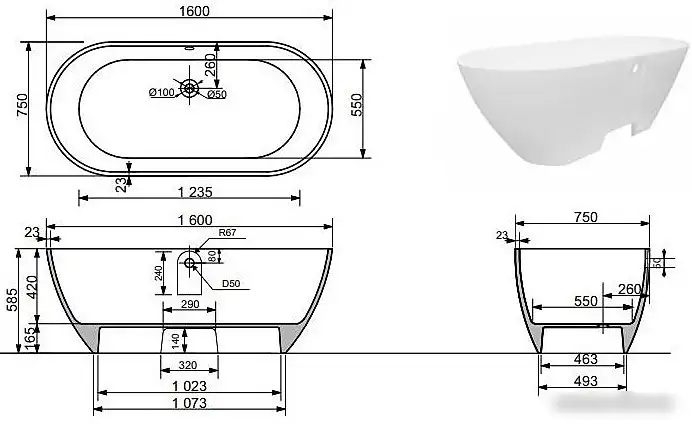 Ванна Эстет Майами 160x75 ФР-00009623 - фото товара