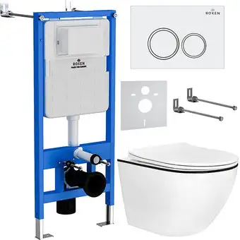 Унитаз подвесной Roxen Antares Black в комплекте с инсталляцией StounFix Slim 6 в 1 964631 (кнопка: белый глянец) - изображение в каталоге