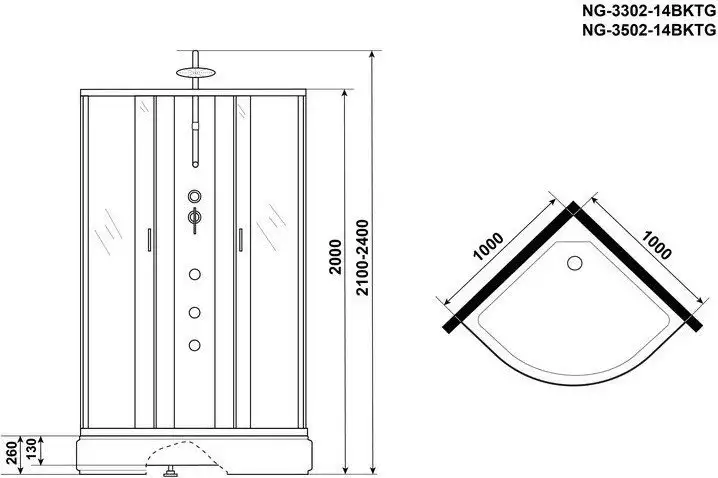 Душевая кабина Niagara NG-3502-14BKTG 100x100x210 (тонированное стекло) - фото товара