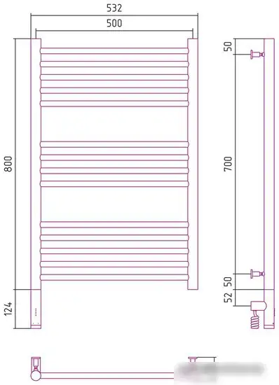 Полотенцесушитель Сунержа Богема 3.0 прямая 800х500 МЭМ левый 03-5804-8050 - фото товара