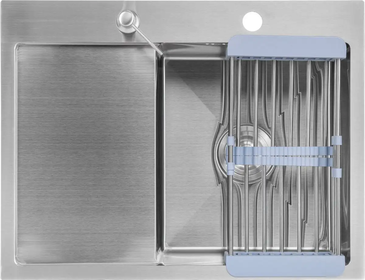 Кухонная мойка Saniteco 6550-R + Spike F9S07000 (хром, с сифоном, дозатором и коландером) - фото товара