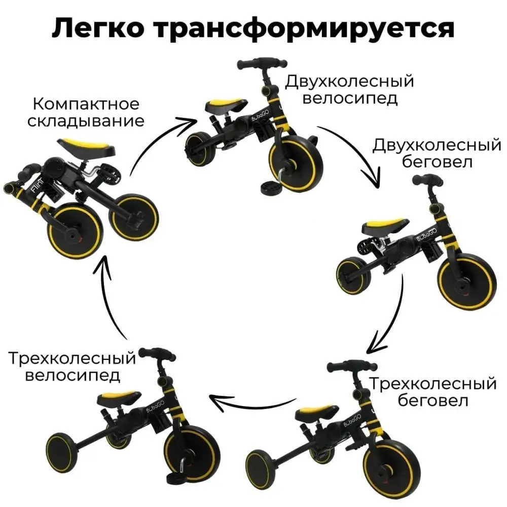 Беговел-велосипед Bubago Flint BG-FPY-109-11 с ручкой (черный/желтый) – фото товара