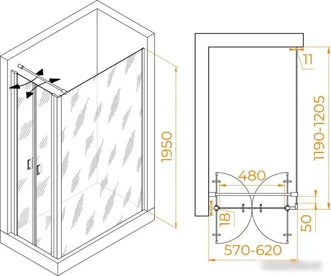 Душевой уголок RGW PA-144B (PA-104B+Z-050-2B+O-104B) 060814462-014 60x120 (черный/прозрачное стекло) - фото товара