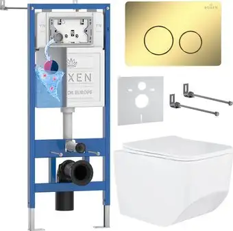 Унитаз подвесной Roxen Boro в комплекте с инсталляцией StounFix Dual Fresh 6 в 1 868572 (кнопка: сатин матовая) - изображение в каталоге