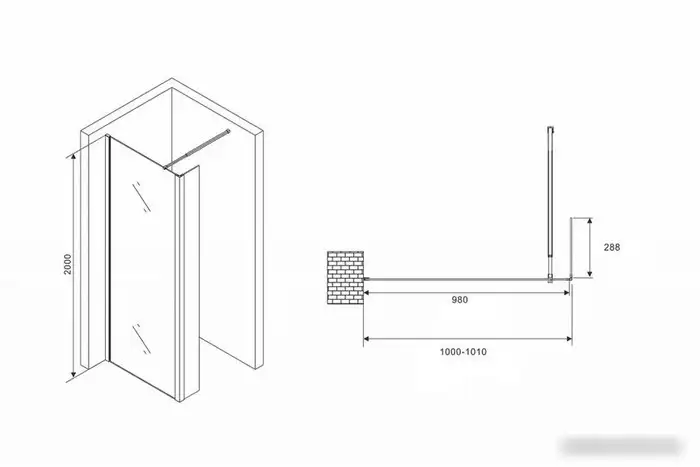 Душевая стенка Abber Immer Offen AG66100B - фото товара