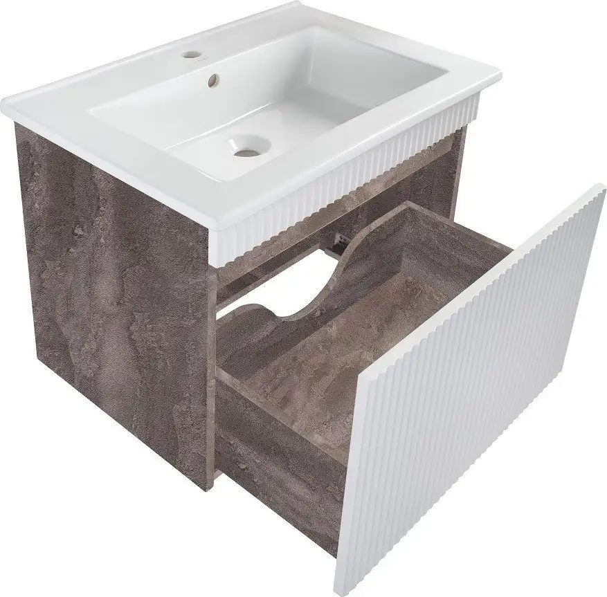 Runo Тумба с умывальником Runo Модена 75 + Оскар 75 (подвесная, железный камень) – фото товара