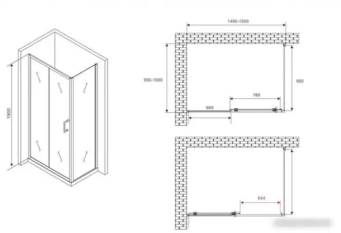 Душевой уголок Abber Schwarzer Diamant AG30150B5-S100B5 - фото товара