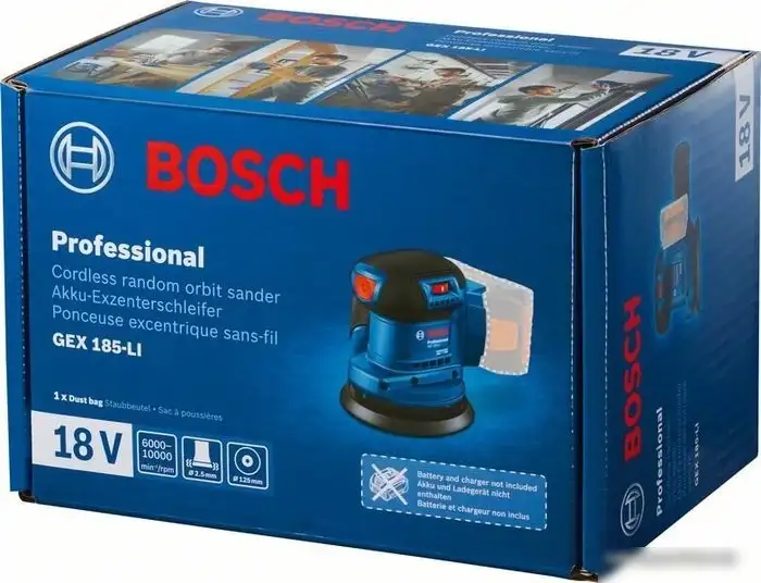 Эксцентриковая шлифмашина Bosch GEX 185-LI Professional 06013A5021 (с 1-м АКБ, кейс) – фото товара