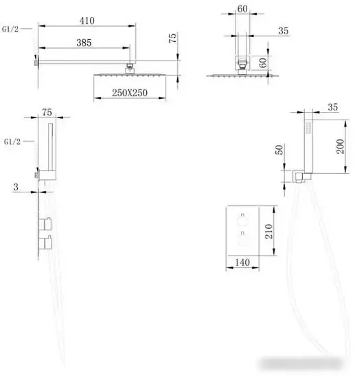 Душевая система Abber Weiss Insel AF8051B (черный матовый) - фото товара