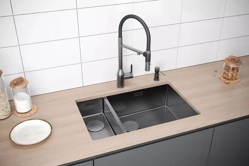 Кухонная мойка Paulmark Next 69/2S Uni PM226944-GMR (черный/вороненая сталь) - фото товара