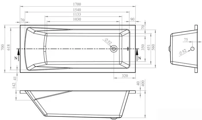 Ванна Lavinia Boho One 170x70 3701007P (с подголовником, каркасом и экраном) - фото товара