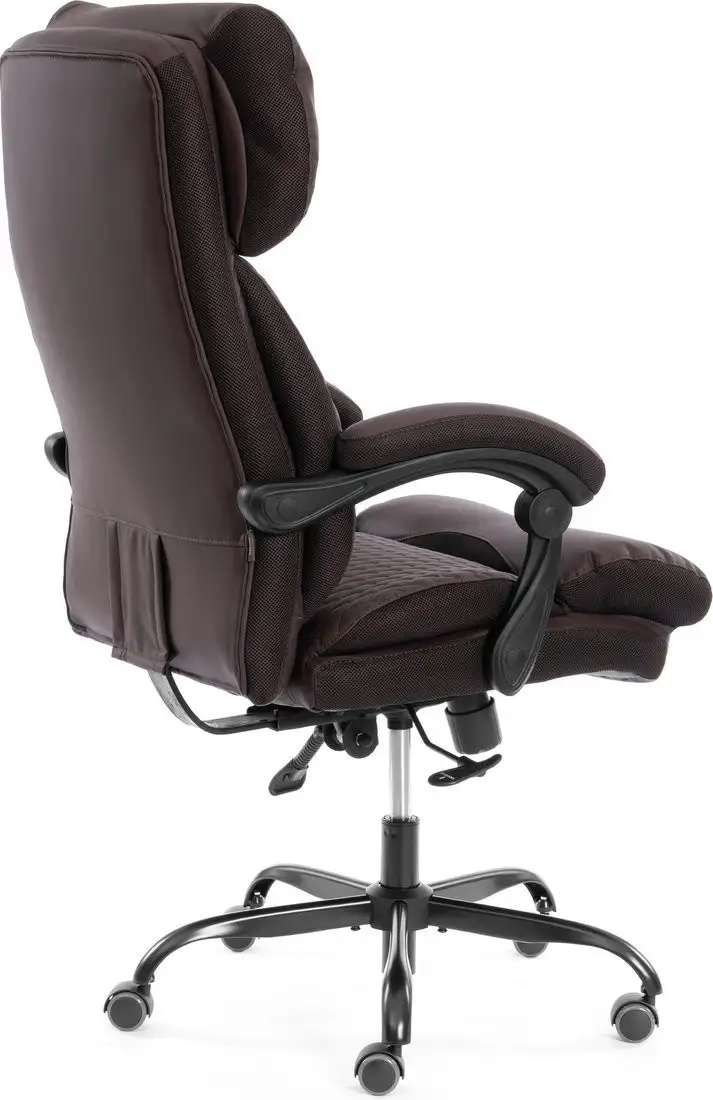 Офисное кресло TetChair Chief metalBL кожзам/ткань (коричневый/коричневый стеганный) – фото товара