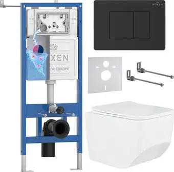 Унитаз подвесной Roxen Boro в комплекте с инсталляцией StounFix Dual Fresh 6 в 1 868498 (кнопка: черный матовая) - изображение в каталоге