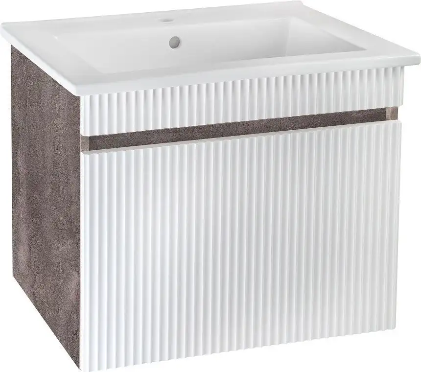 Runo Тумба с умывальником Runo Модена 65 + Оскар 65 (подвесная, железный камень) – фото товара