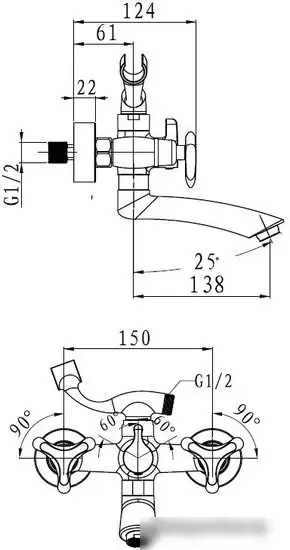 Смеситель Kaiser Trio (бронза) [57122-1 Bronze] - фото товара