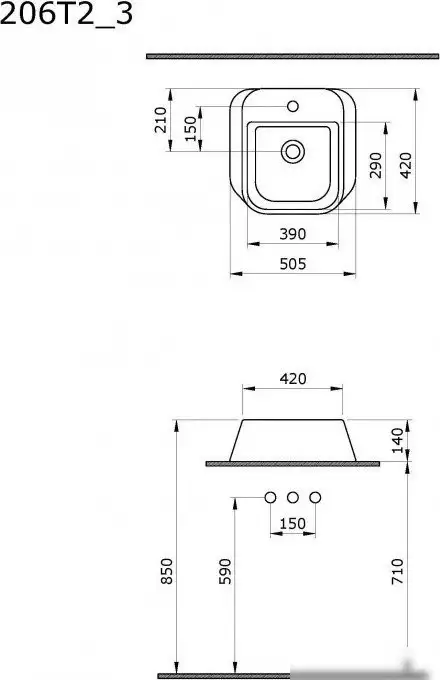 Умывальник Ambassador Benefit 206T20203 (черный матовый) - фото товара
