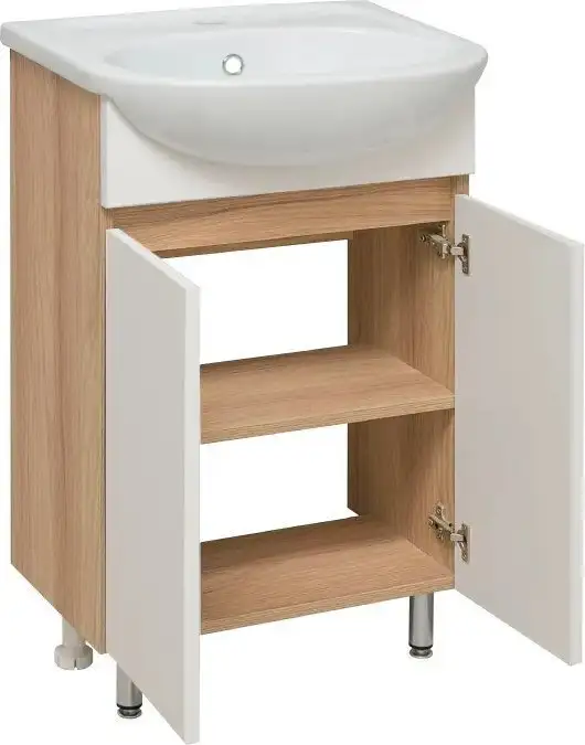 Runo Тумба с умывальником Runo Лада 50 + Уют 50 (напольная, блэквуд/белый) – фото товара