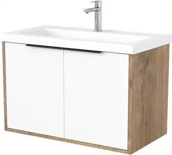 Дабер Тумба под умывальник 018 Тобага/Эридан 80 Т18.8Т.0.21Ч (дуб галифакс/белый/ручка черная) – изображение в каталоге