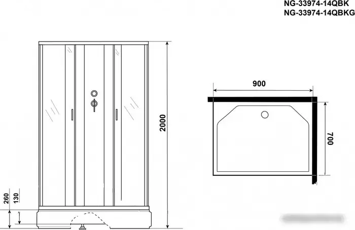 Душевая кабина Niagara NG-33974-14QBK 90x70 (матовое стекло) - фото товара