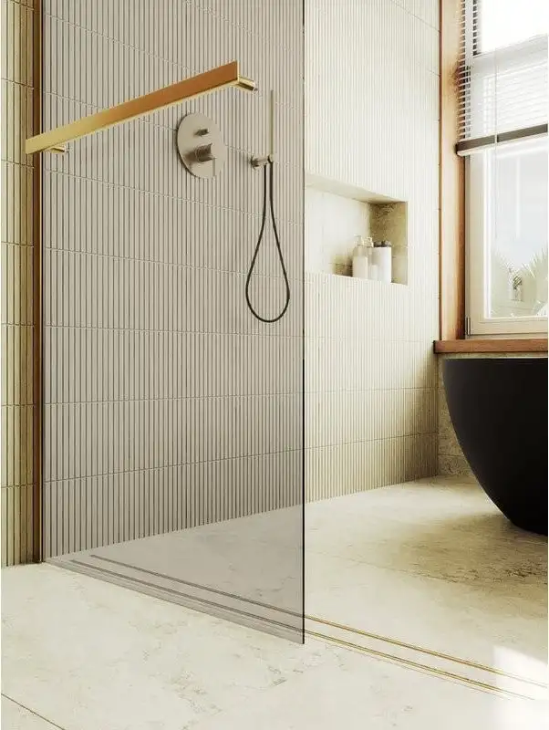 Душевая стенка MaybahGlass 89x195 MGD-733-3ш (бронзовое стекло/золотой) - фото товара