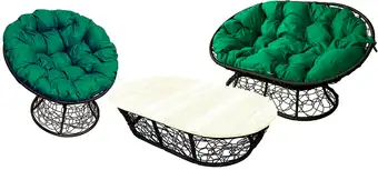 Набор садовой мебели M-Group Мамасан, Папасан и стол 12140404 (черный ротанг/зеленая подушка) – изображение в каталоге