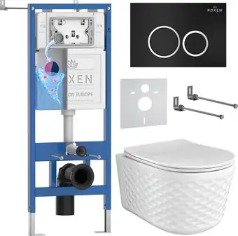 Унитаз подвесной Roxen Vine Tornado в комплекте с инсталляцией StounFix Dual Fresh 6 в 1 979008 (кнопка: черный матовый) - изображение в каталоге