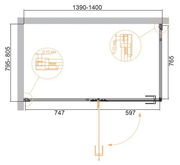 Душевой уголок Cezares BELLAGIO-AH-1-140/80-C-NERO - фото товара