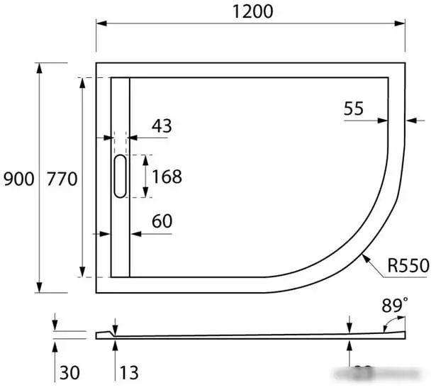Душевой поддон Cezares TRAY-AS-RH-120/90-550-30-W-L - фото товара