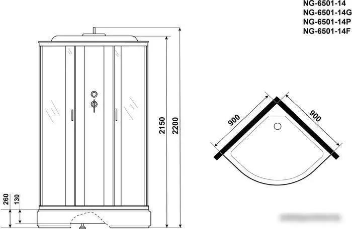 Душевая кабина Niagara NG-6501-14P 90x90x215 - фото товара