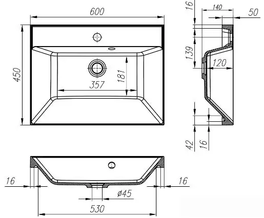 Умывальник BelBagno BB600 450-LV-MR-AST - фото товара