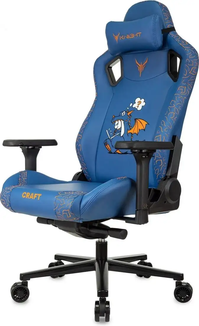 Игровое (геймерское) кресло Knight Craft Dragon (синий экокожа) – фото товара